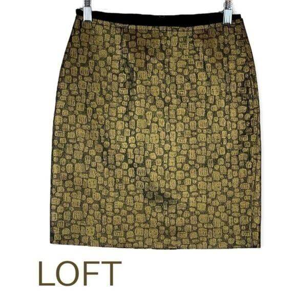 LOFT Metallic Black Gold Party Event Disco Pencil Skirt‎ NWOT Size 2P - Picture 1 of 11